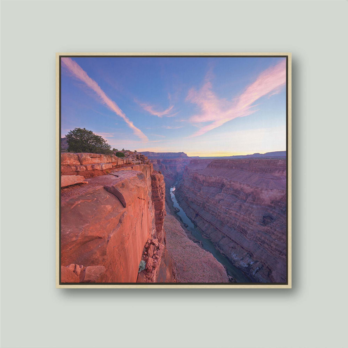 Flight of the Pegasus, wing-shaped clouds above the Colorado River at Toroweap Overlook, Grand Canyon, Arizona, as a canvas in a maple floating frame