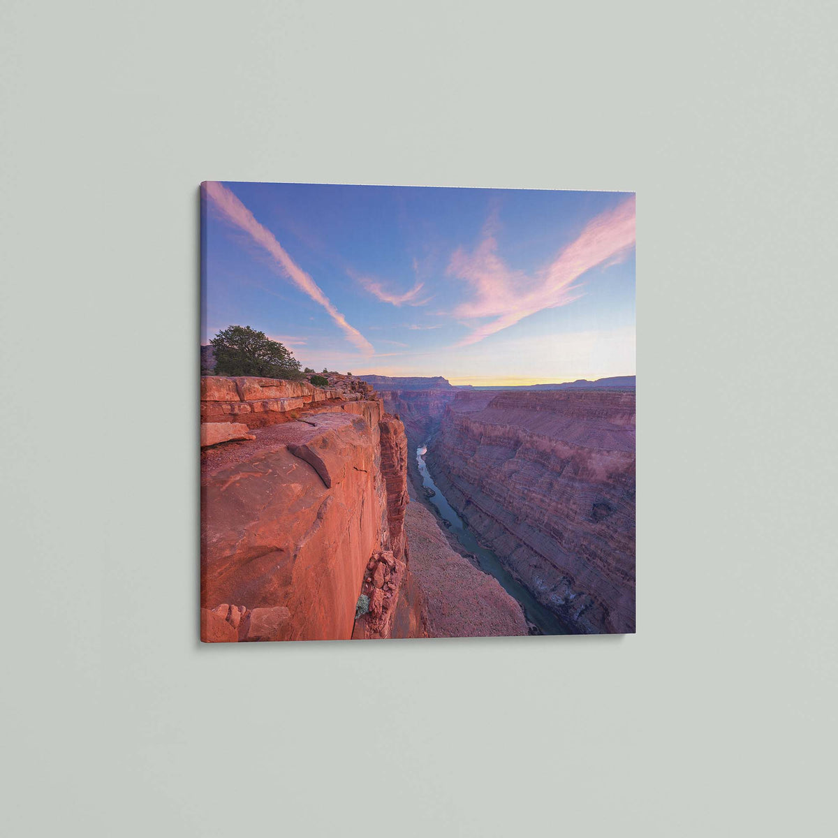 Flight of the Pegasus, wing-shaped clouds above the Colorado River at Toroweap Overlook, Grand Canyon, Arizona, as a stretched canvas shown at an angle