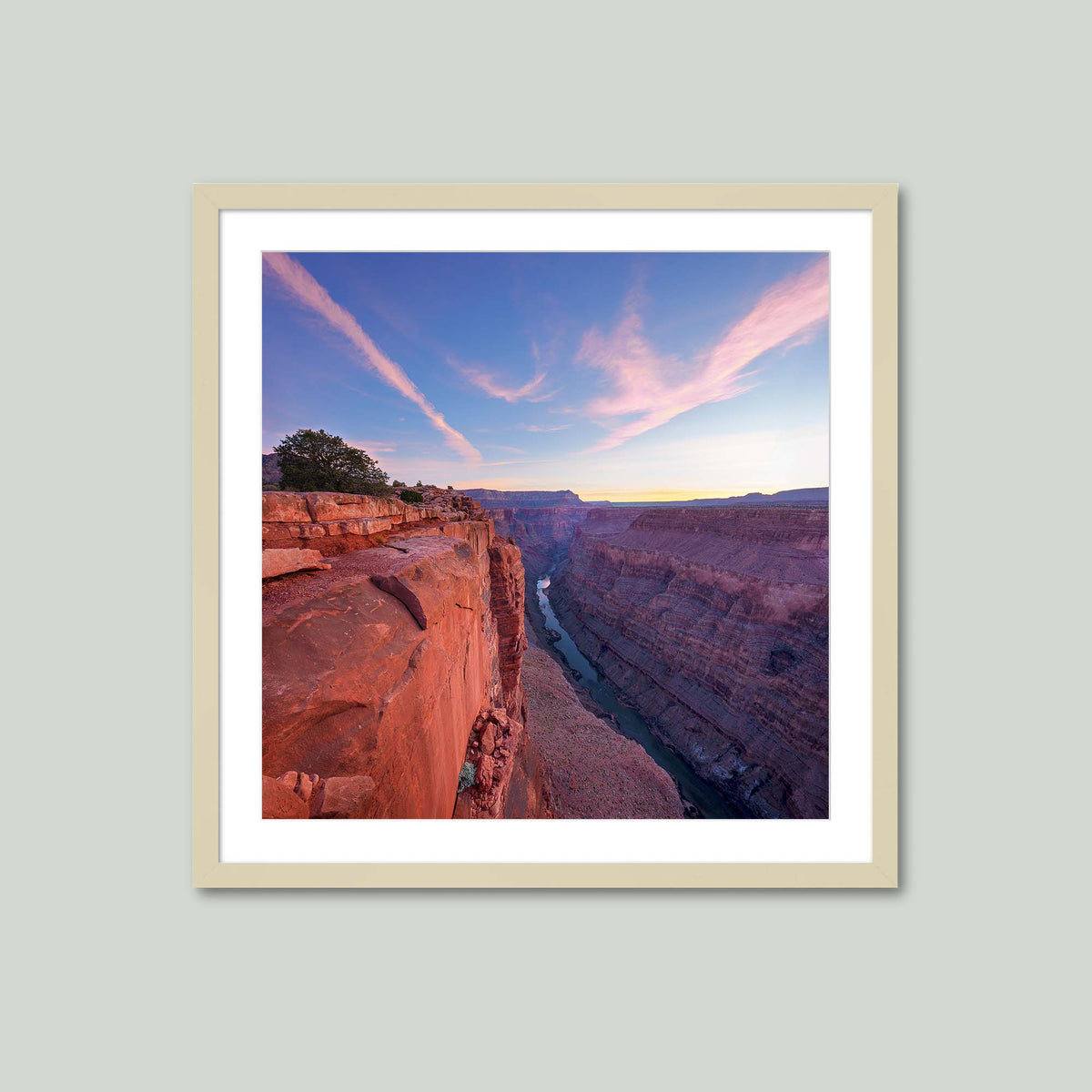 Flight of the Pegasus, wing-shaped clouds above the Colorado River at Toroweap Overlook, Grand Canyon, Arizona, in a maple frame with a white mat