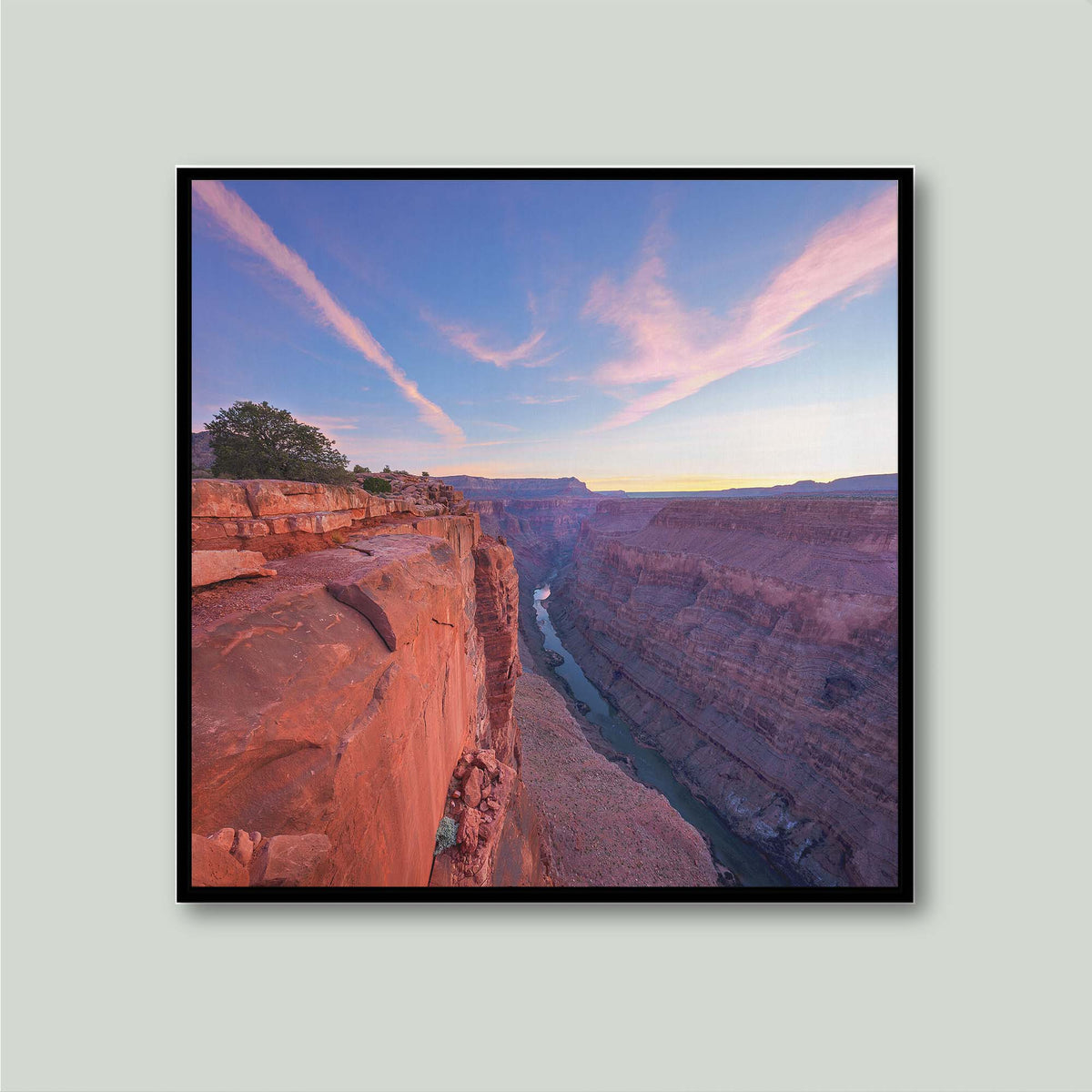 Flight of the Pegasus, wing-shaped clouds above the Colorado River at Toroweap Overlook, Grand Canyon, Arizona, as a canvas in a black floating frame