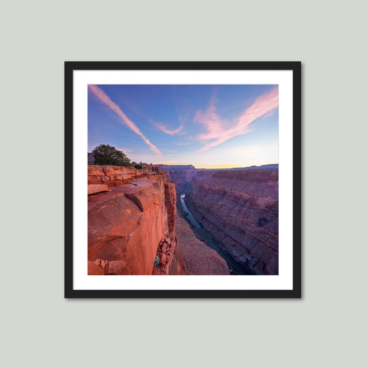 Flight of the Pegasus, wing-shaped clouds above the Colorado River at Toroweap Overlook, Grand Canyon, Arizona, in a black frame with a white mat