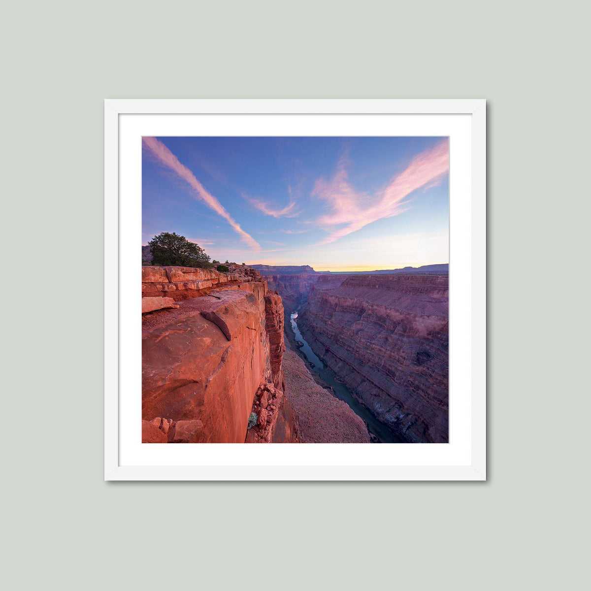 Flight of the Pegasus, wing-shaped clouds above the Colorado River at Toroweap Overlook, Grand Canyon, Arizona, in a white frame with a white mat